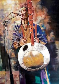 Suleiman Binda, o.T. (Banjo player), o.J., Acryl auf Leinwand, 150 x 100 cm, signiert