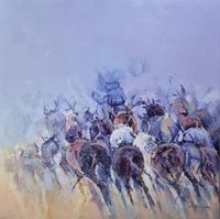 Haji Chilonga, o.T. (Fleeing Wildebeest), 2023, Acrylic on Canvas, 110 x 110 cm, signiert