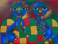 Evarist Chikawe, Friendship, 2024, 60 x 80 cm, Acryl auf Leinwand, signiert