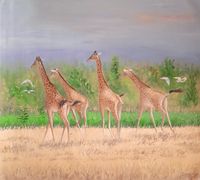 Cuthbert Semgoja, Giraffes, o.J., 79 x 90 cm, Acryl auf Leinwand, signiert