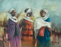 James Haule, Maasai Women, 2024, 72 x 92 cm, Acryl auf Leinwand, gespannt, signiert