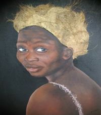 Jennifer Msekwa: Mwanamke na mwani (Frau und Algen), 2023, mixed media auf Leinwand, 72 x 52 cm, signiert