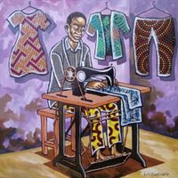 Lutengano Mwakisopile, Tailor, 2024, Acrylic and Mixed Media on Canvas, 70 x 70 cm, gespannt, signiert