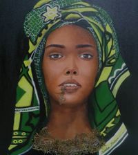 Jennifer Msekwa, Mwani 3 (Algen 3), 2023, 60 x 50 cm, mixed media on canvas, signiert