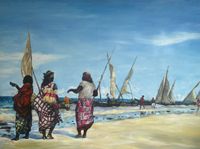MS Muzu Suleimanji, Ngalawa race at Paje beach Zanzibar, 2019, 90 x 120cm, oil on canvas, est. 1.700-2.000 &euro;, min. 900 &euro;