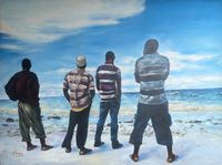Muzu Suleimanji, Sunday at Paje beach Zanzibar, 2019, 90 x 120 cm, &Ouml;l auf Leinwand, signiert