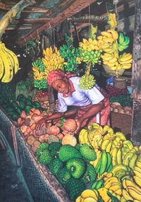 Malulu Vita, Fruits Vendors, 2009, 120 x 100 cm, Acryl auf Leinwand, signiert
