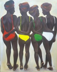 R Raza Mohamed, Beach Girls, 2022, Acryl auf Leinwand, 98 x 79 cm, est. 1.200-1.500 &euro;, min. 800 &euro;