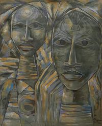Raza, Masai Heads, 2000, Acryl auf Leinwand, 98 x 81 ohne Rahmen, geahmt 110 x 90,, signiert