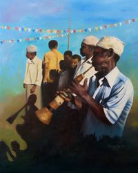 Cuthbert George Semgoja, Zumari (Kegeloboe), 2017, &Ouml;l auf Leinwand, 100 x 80 cm, signiert