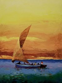 Yussuf Bayuu, Dhow, o.J., Acryl auf Leinwand, 80 x 60 cm, signiert