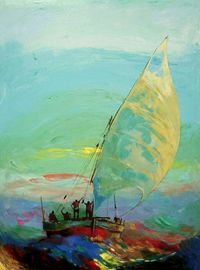 Yussuf Bayuu, Zanzibar Dhow, o.J., 80 x 60 cm, Acryl auf Leinwand, signiert