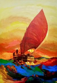 Yussuf Bayuu, Zanzibar Dhow, o.J., Acryl auf Leinwand, 140 x 99 cm, signiert